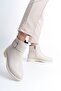Cream Side Buckle Zippered Leather Look Short Classic Women's Booties - 2