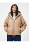 Puffer Jacket Leather Look Hooded - 3