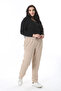 Women's Plus Size Beige Waist Eyelet Lace Detailed Cuffed Trousers 65N38504 - 3