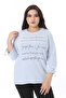 Women's Plus Size Blue Sleeve Lace and Stone Front Detail Blouse 65N38634 - 8