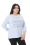 Women's Plus Size Blue Sleeve Lace and Stone Front Detail Blouse 65N38634 - 4