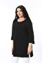 Women's Plus Size Black Crew Neck Capri Sleeve Lycra Long Blouse 65N38653