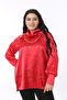 Women's Plus Size Red Collar Detail Satin Blouse 65N38706