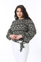 Women's Plus Size Black Waist Belt Tie Print Blouse 65N38705 - 3