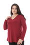 Women's Plus Size Burgundy V Neck Long Sleeve Lycra Blouse 65N38652 - 4