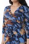 Women's Plus Size Color Wrap Neckline Waist Belted Long Dress 65N38588 - 8