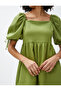 Mini Dress Linen Blended Balloon Sleeves with Window Detail Bow Detail - 5