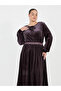 Plus Size Embroidered Waistband Velvet Look Maxi Dress - 2
