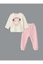 Lcw Baby White Crew Neck Plush Baby Girl Pajamas Set