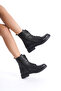 Women's Genuine Leather Lace-Up Zippered Boots Black Duru - 7
