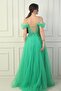 Women's Front Back V Neck Lined Low Sleeves Top Applique Embroidery Princess Evening Dress - 4