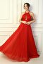 Women's Halter Neck Chest Pleated Halter Neck Lined Long Silvery Evening Dress