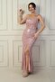 Women's Strapless Underwire Back Lace up Lined Slit Sequin Long Dress