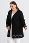 Women's Plus Size Sleeve and Hem Zigzag Stone Detail Open Front Stretch Viscose Midi Length Cardigan