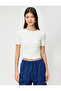 Crop T-Shirt Corset Look Short Sleeve Crew Neck - 3
