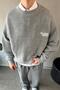 Minimal Embroidered Crew Neck Sweater Gray - 3