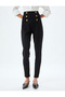 Leggings Pants High Waist Ribbed with Gold Button Detail on the Front - 3