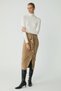 Melında Women's Knitted Beige Pencil Skirt with Drape Detail that Fits the Body Completely - 4