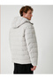 Zippered Pocket Detailed Slogan Printed Hooded Puffer Jacket - 4