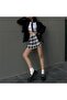 New Black and White Plaid Belted Mini Skirt with Shorts - 4