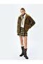 Oversize Faux Leather Jacket with Plush Collar Detail and Pockets