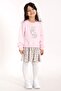 Crew Neck Long Sleeve Rabbit Printed Skirt Light Pink Color Sweat Set - 2