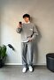 Minimal Embroidered Crew Neck Sweater Gray - 4