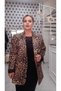 Plus Size Single Button Leopard Print Lined Blazer Jacket - 6