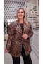 Plus Size Single Button Leopard Print Lined Blazer Jacket - 7