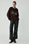Petrabb Women's Soft Comfortable Knitted Burgundy Sweatshirt with Fleece Inside and Embroidered Front, Plus Size - 2
