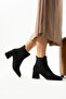 Black Suede Side Strap Waterproof Heeled Winter Boots - Women's Warm Comfort Boot Models - 5