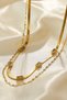 Double Row Flat Chain and Baguette Stone Stainless Steel Gold Color Women's Necklace - 2