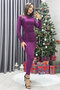 Women's Draped Long Sleeve Midi Length Dress Brown, Gray, Black, Leopard, Turquoise, Plum