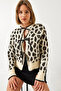 Women's Beige Leopard Patterned Knitwear Cardigan 60261086 - 2