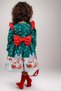 Girls' Green Christmas Dress with Ruffled Shoulders Deer and Snowflake Print - 2