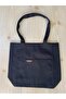 Black Raw Fabric Tote Tote Shoulder Bag with Pocket Detail