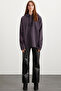 Marylou Women's Oversize Fit Hooded Purple Sweatshirt - 4