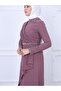 Evening Dress with Magnificent Collar Belt and Sleeves with Bead Detail - 4