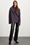 Marylou Women's Oversize Fit Hooded Purple Sweatshirt - 3