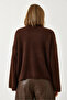 Women's Brown Wide Sleeve Bearded Oversize Soft Sweater 60261119 - 6