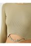 Long Sleeve T-Shirt Crop Crew Neck Metal Accessories - 5