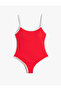 Covered Thin Strap Swimsuit with Piping Detail