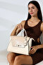 Women's Cream Crocodile Leather Bag with Lock Detail - 5