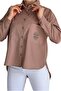 Women's Beige Stone Eye Patterned Cotton Shirt with Evil Eye Detail and Pockets - 3