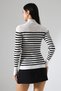Half Turtleneck Striped Knitwear Sweater – Long & Fitted, 100% Viscose, Ecru-Black - 8