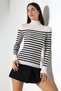 Half Turtleneck Striped Knitwear Sweater – Long & Fitted, 100% Viscose, Ecru-Black - 6