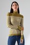 Half Turtleneck Striped Knitwear Sweater – Long & Fitted, 100% Viscose, Green-Ecru - 4