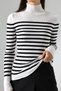 Half Turtleneck Striped Knitwear Sweater – Long & Fitted, 100% Viscose, Ecru-Black - 7
