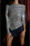 Gray Asymmetrical Cut Sequin Blouse - 4
