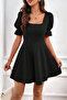 Women's Mini Short Balloon Sleeve Crepe Dress - 4